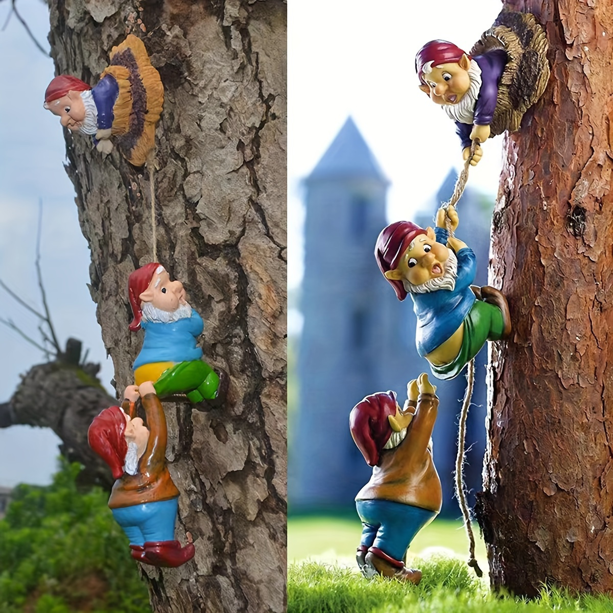 

Whimsical Gnome Climbing Elves Garden Statue Set - 3 Piece Resin Tree With Eclectic Style - Fairy Tale Outdoor Decoration For Patio & Woodland - No Battery Needed