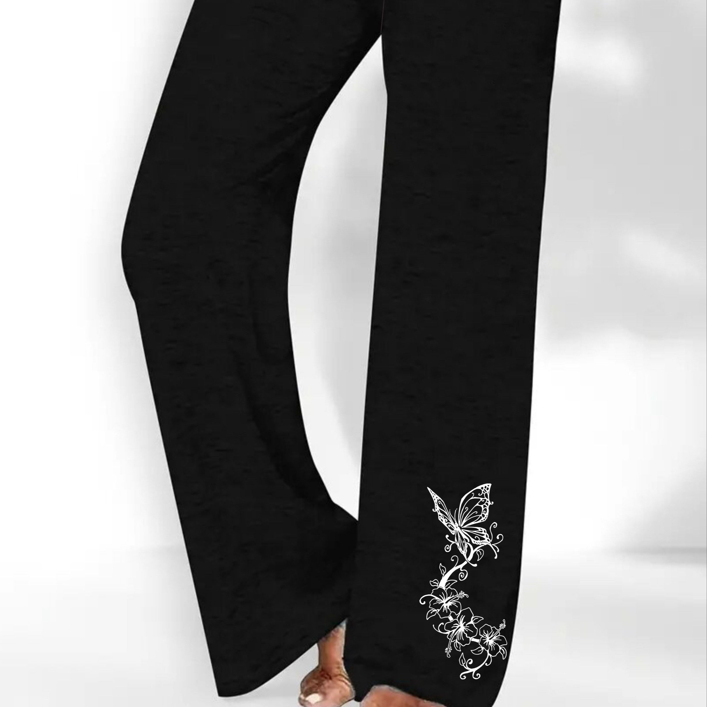 

Butterfly Print Pants, Elastic Waist Casual Pants, Women's Clothing