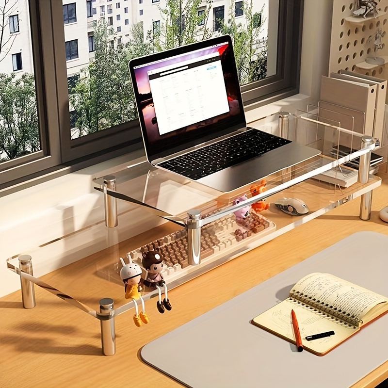 

Acrylic Laptop Stand Riser, Transparent Computer Monitor Shelf, Clear Desktop Organizer Display Rack For Home And Office