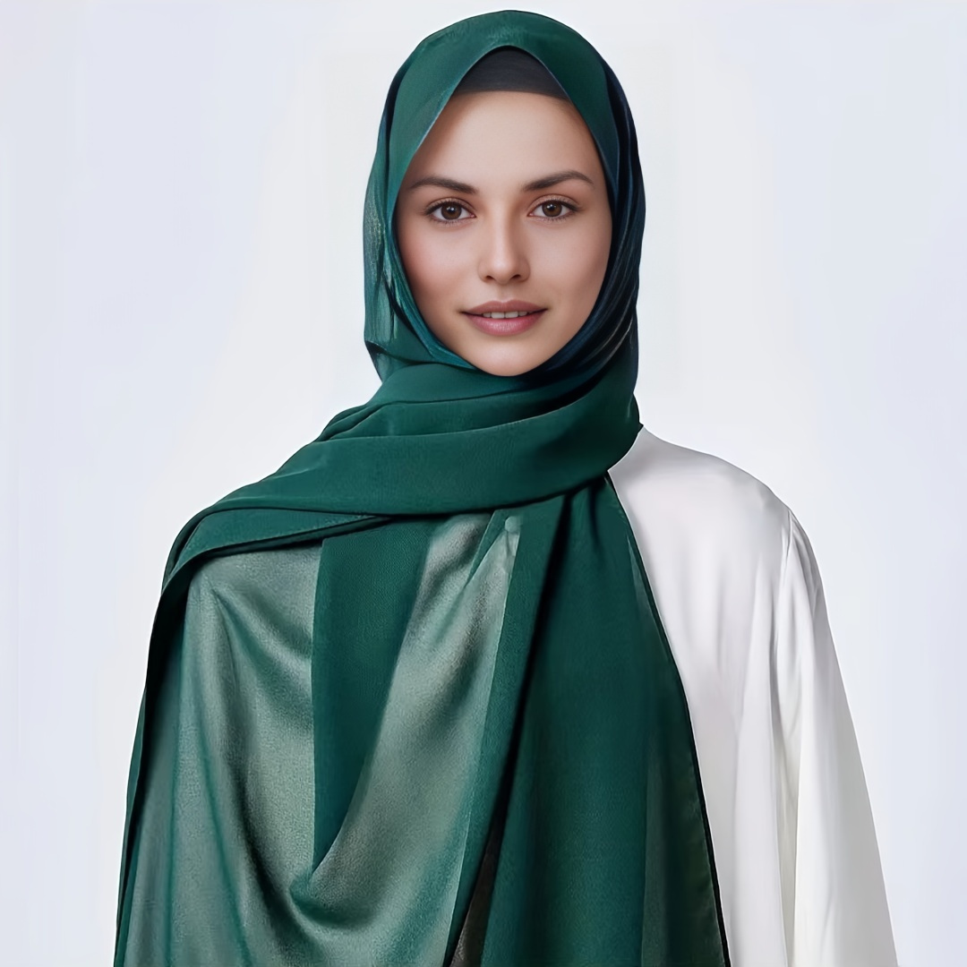 1pc Elegant Women's Chiffon Scarf Soft Sheer Bridal Wedding Shawl,  Emerald Green White Windproof Wrap for Casual Hand Wash/Dry C