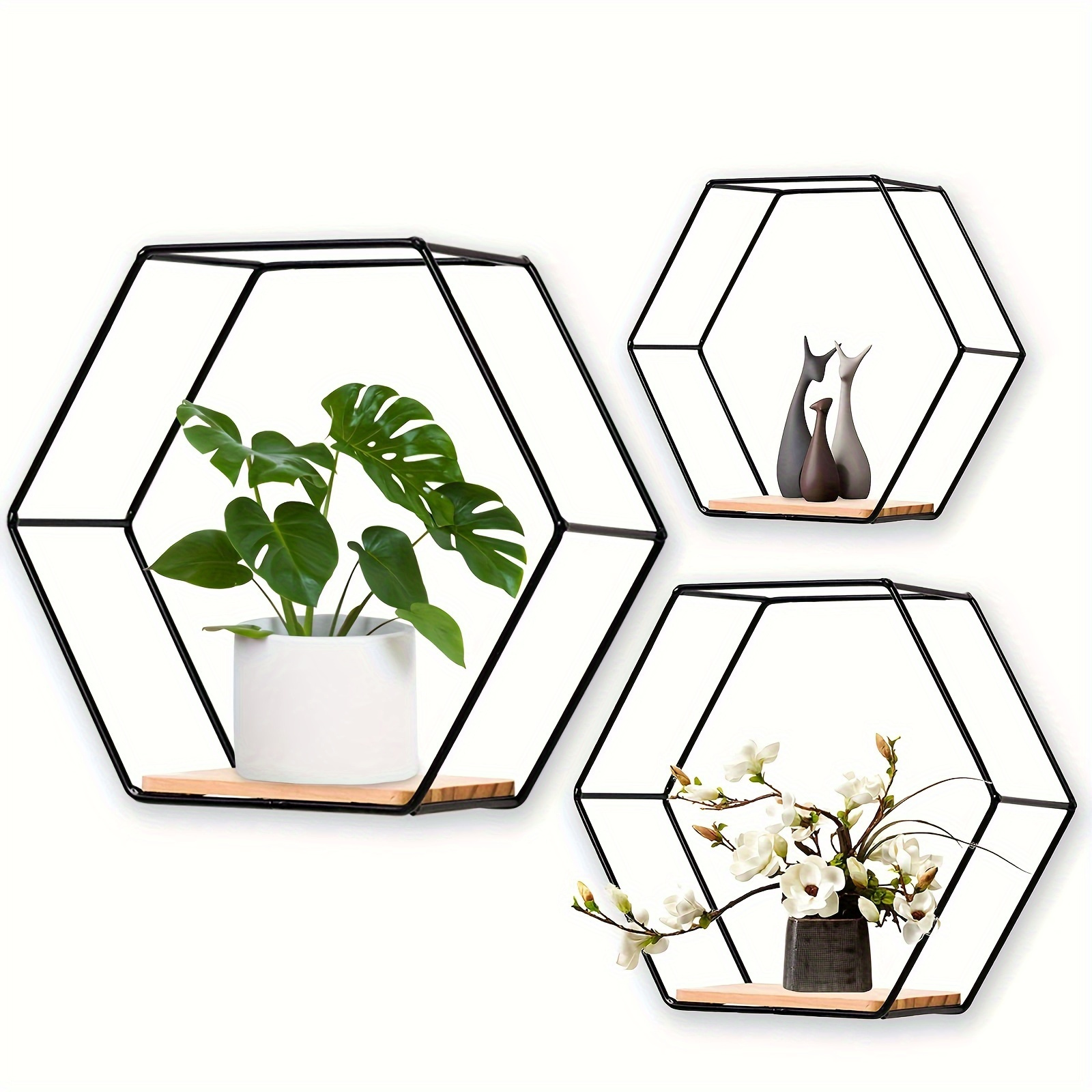 

3pcs/set Floating Wall Shelf Storage Holder Living Room Home Decoration Wall Mounted Hexagon Shelf Display Racks, Shelves