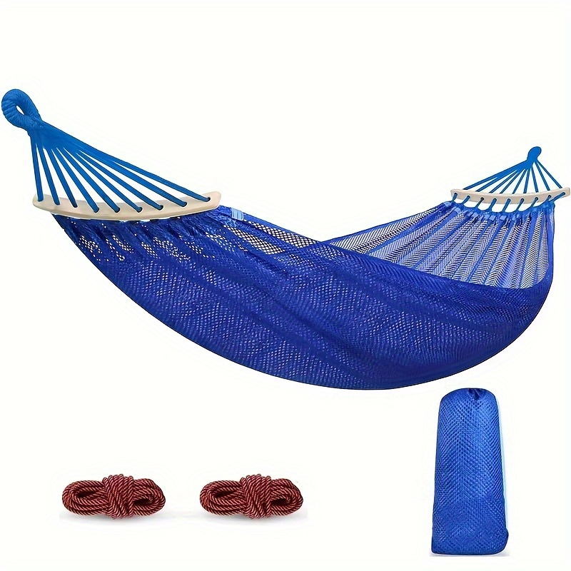 TEMU Breathable Knit Fabric Hammock With Anti-rollover Bars, Portable Outdoor Mesh Hammock With Travel Bag, Hand-washable, Supports Up To 450 Lbs, Suitable For Ages 14+