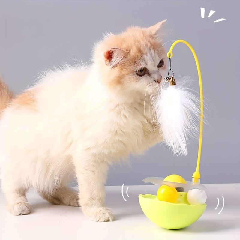 

Interactive Cat Toy Ball With Feather Teaser And Rotating Base - Pet Toy For