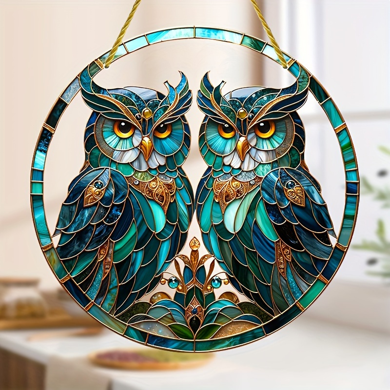 

Owl Symbol Acrylic Suncatcher - Stained Glass Window Hanging For Home, Porch, Garden, Patio, Bedroom - Animal Themed Birthday Gift For Friends And Family - Christmas Occasion Decor