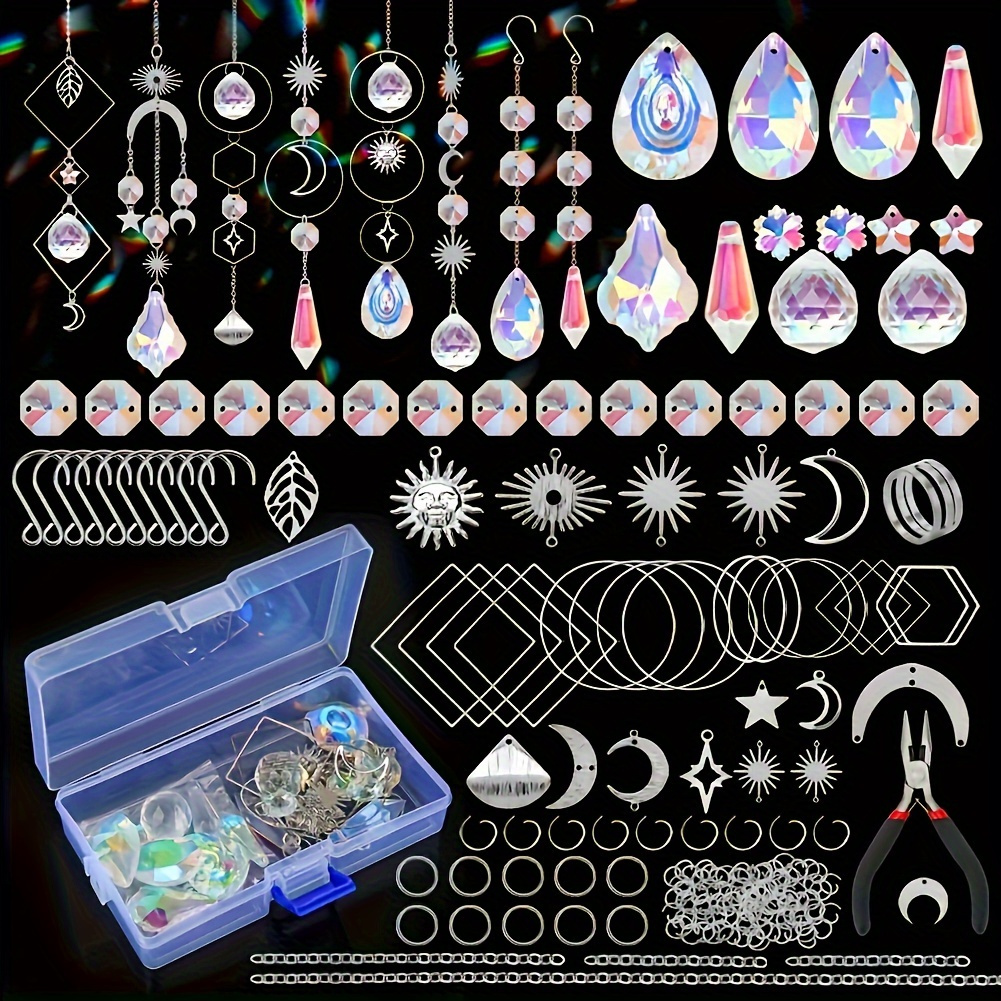 

Material Pack For Making 200 Diy Sun Catchers With Crystal Stars And Moons, Suitable For Handmade Garden Christmas Tree Decorations.