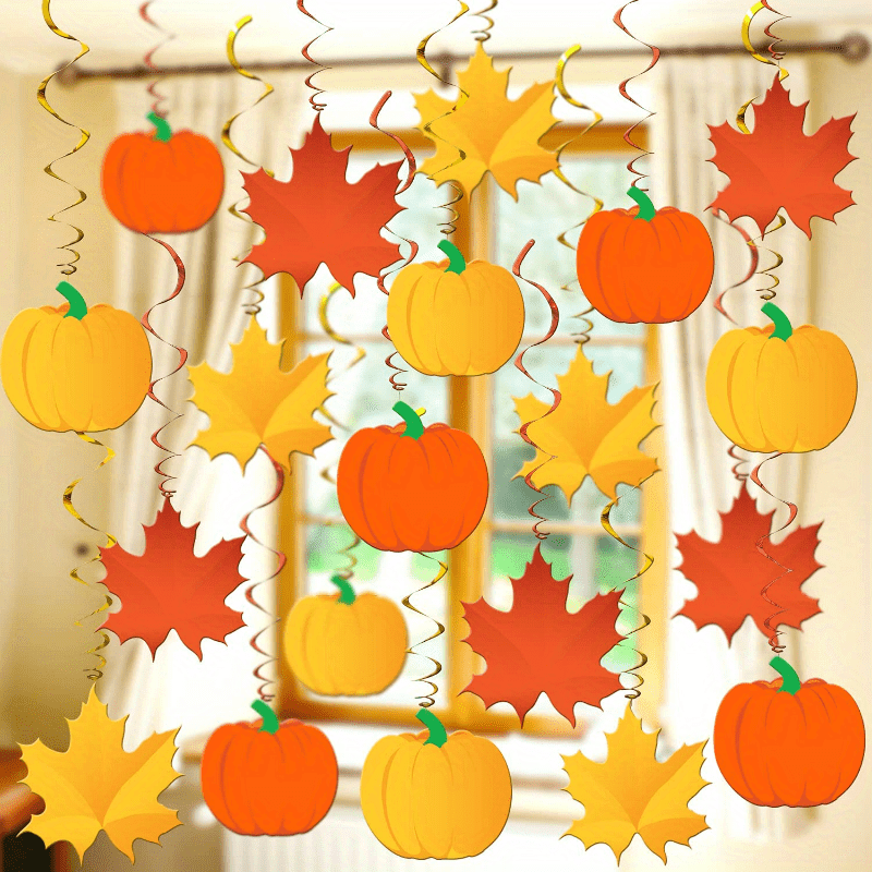 

Thanksgiving Fall Decorations Set Of 22, Autumn Pumpkin And Maple Leaf Hanging Swirls Streamers, Seasonal Harvest Party Supplies For Home, Office, Classroom - Paper Spiral Decor For Ages 14+