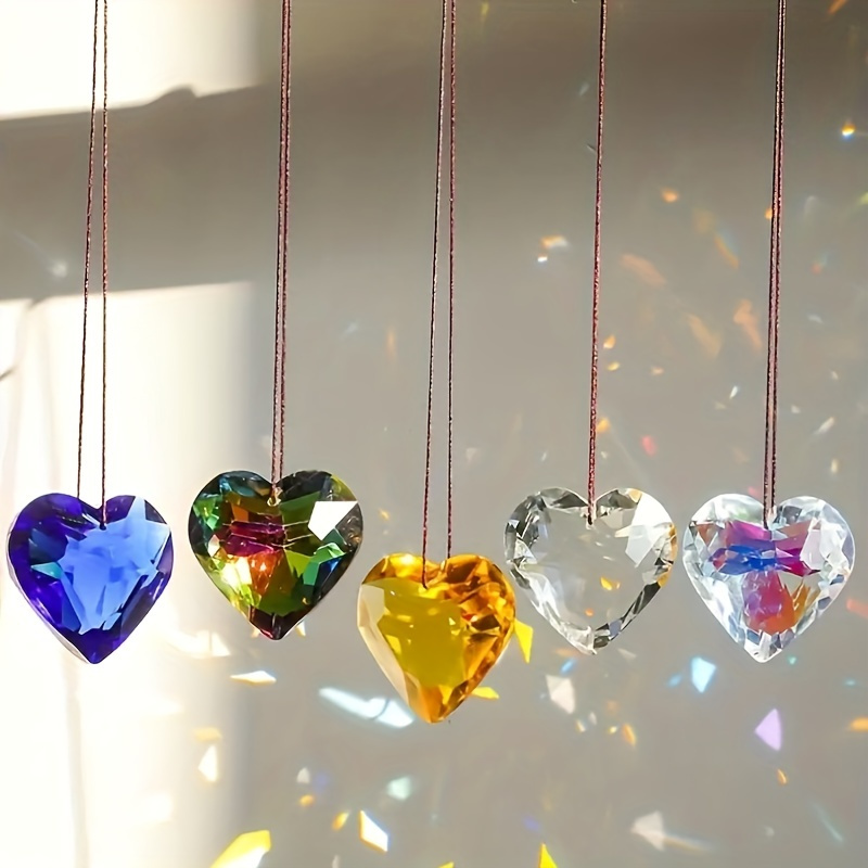 

5pcs Crystal Heart Shaped Suncatcher For Window - Rainbow Maker And Chandelier Pendant For Home And Car Decor - Perfect Gift For Girls, Weddings, And Thanksgiving