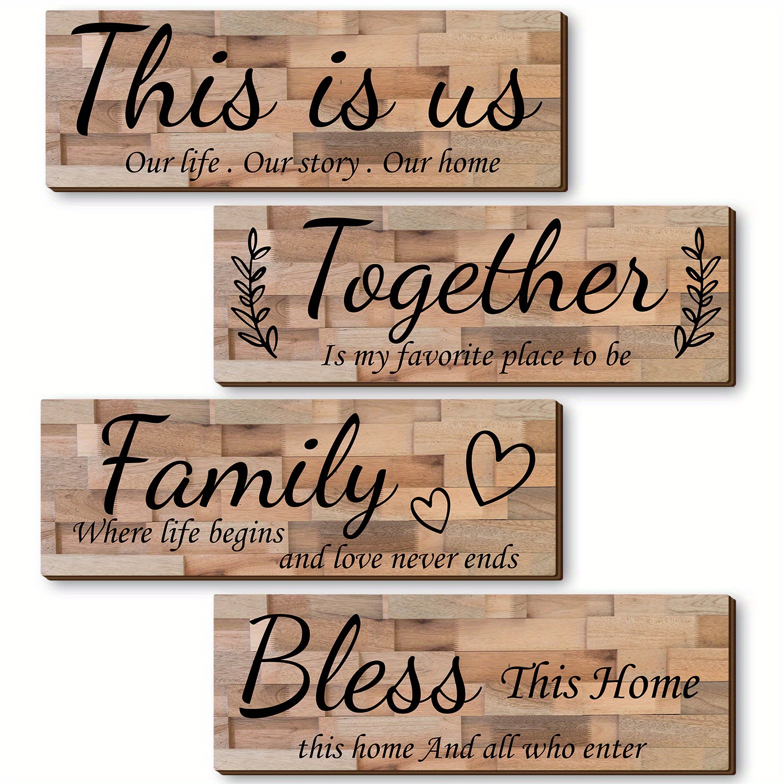 TEMU 4pcs Home Rustic Hanging Decor, // This/home Decor For Living Room And Bedroom, High Quality Wood Wall Decor Artwork