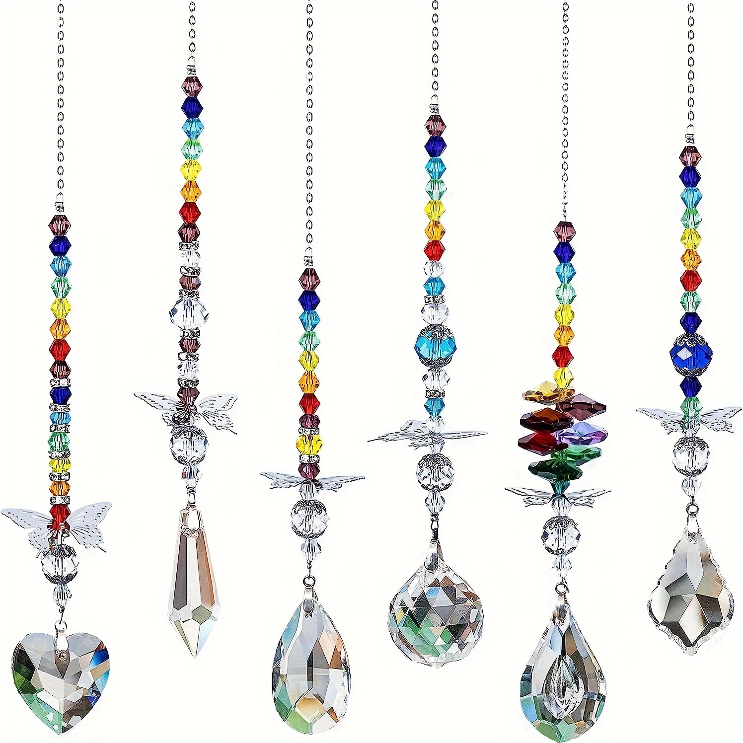 

6pcs Crystals Ball Prisms Sun Catcher For Window Rainbow Maker With Butterfly Hanging Ornament For Home, Office, Garden Decoration