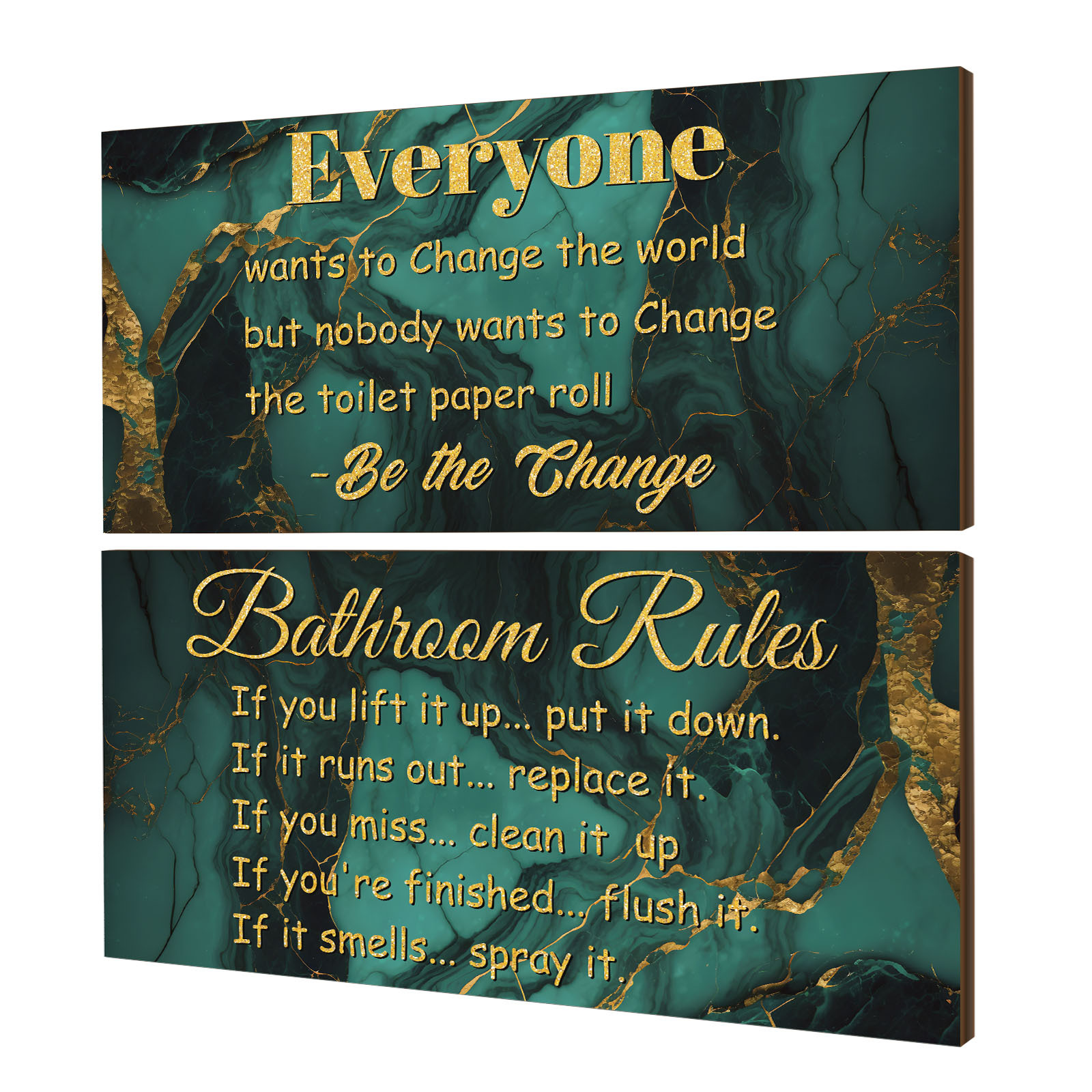 TEMU 2pcs Green Golden Bathroom Decor Bathroom Rules Bathroom Rules Signs Rustic Farmhouse Marble Bathroom Rules Wooden Signs For Bathroom Toilet Wall Decor