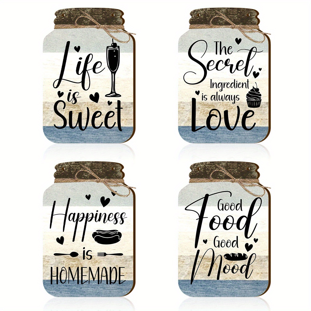 

4pcs Rustic Mason Jar Wall Decor Set - Wooden Signs, Farmhouse Style