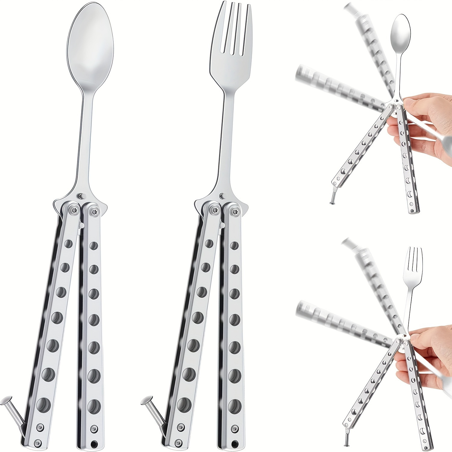 

1pc, Butterfly Fork And Spoon, Foldable Stainless Steel Cutlery For Travel, Camping, Barbecue, Outdoor, Camping Accessories, Flatware