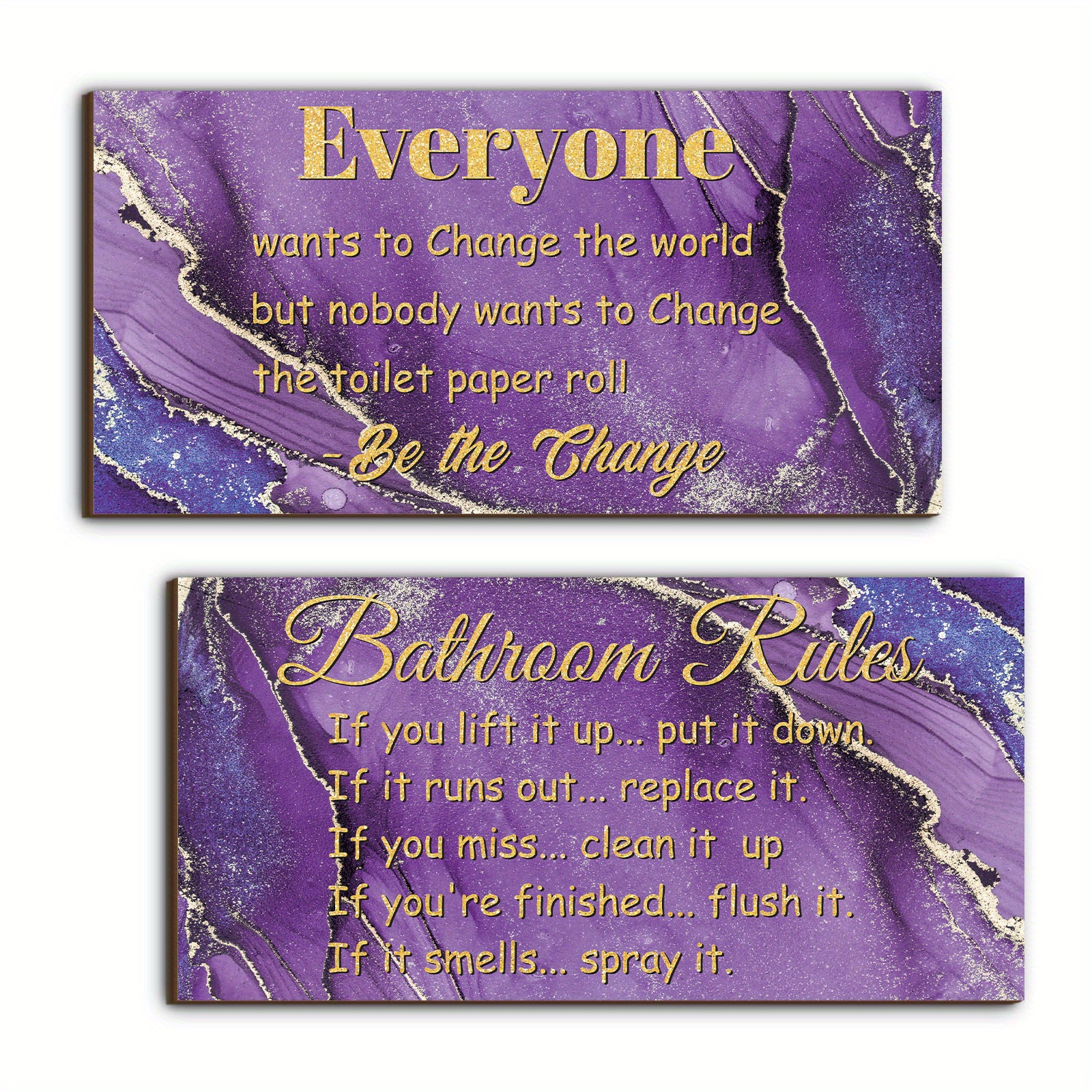 

2 Pcs Low Bathroom Decor Bathroom Rules Purple Gold Bathroom Rules Signs Purple Bathroom Rules Wooden For Bathroom Decor