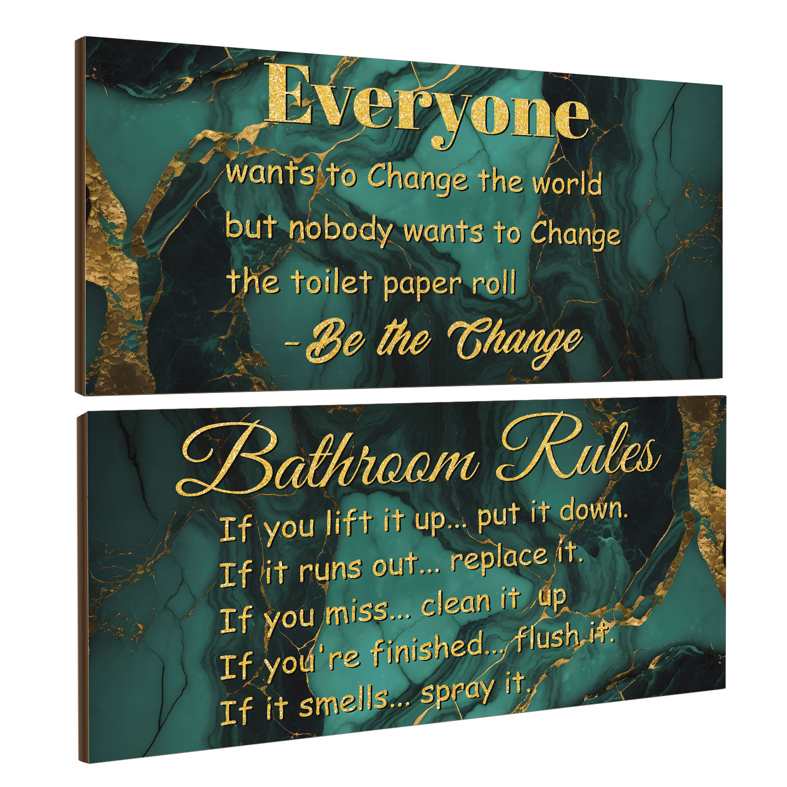 

2 Pcs Green Golden Bathroom Decor Bathroom Rules Wall Art Bathroom Rules Signs Rustic Farmhouse Faux Marble Bathroom Rules Wooden Signs For Bathroom Toilet Wall Decor