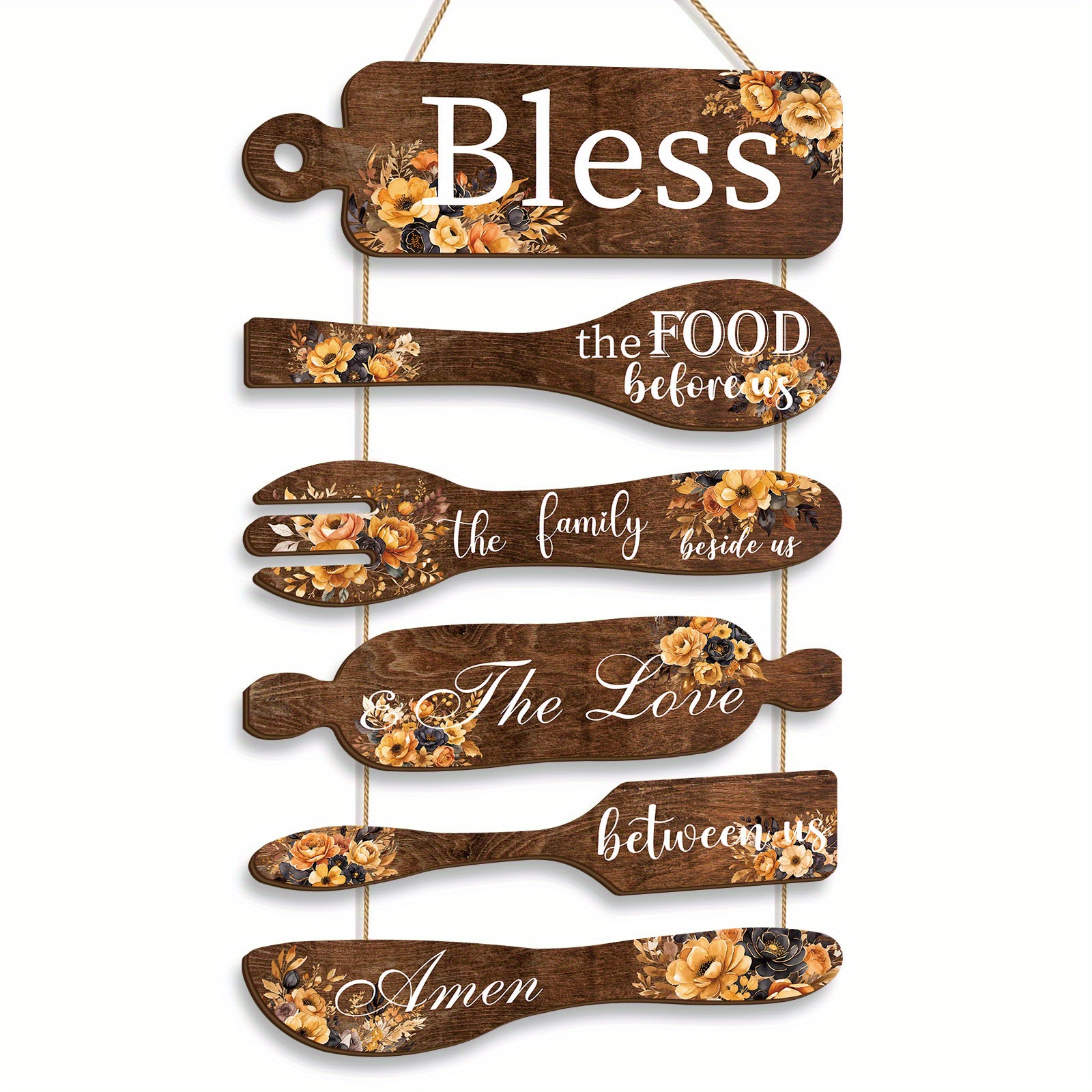 TEMU 1 Set The Food Before Us Sign Farmhouse Kitchen Wall Decor, Vintage Art Wooden Rustic Retro Kitchen Hanging Wood Sign, Ideal Gift