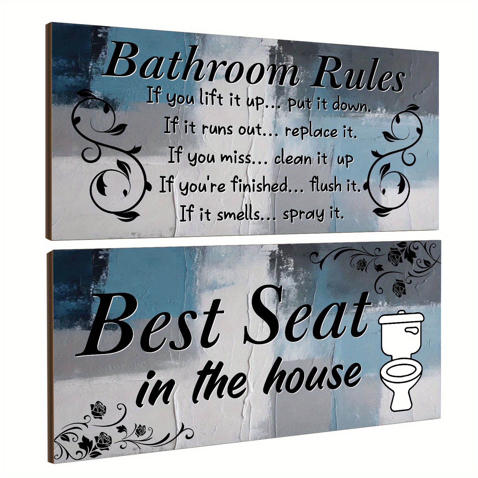 

2pcs Rustic Farmhouse Bathroom Wall Art Set - Abstract Wooden Signs For Home Decor