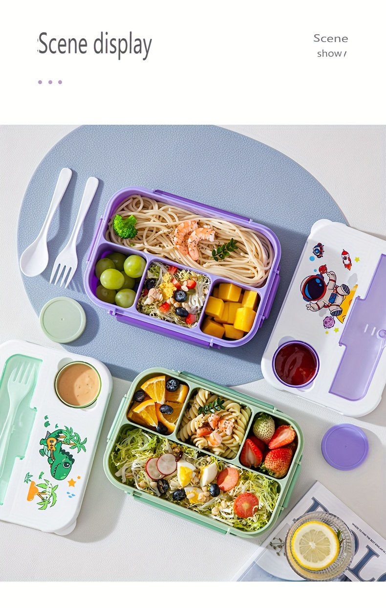 1pc 44oz vibrant   lunch box with sauce cups utensils leakproof microwave safe dishwasher friendly pp material featuring fun cartoon designs for school camping picnics lunch accessories details 8