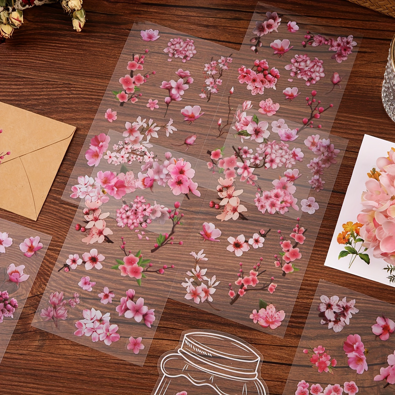 Image of 6sheets Decorative Stickers, Pet Flower Series Stickers For Label Diary Stationery Album Telephone Journal Planner