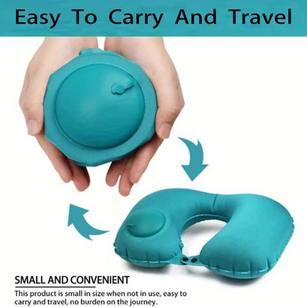 1pc Flocking Inflatable U-shaped Pillow Press Inflatable Portable Travel Neck Pillow Train Airplane Pillow Outdoor Travel Inflatable Pillow