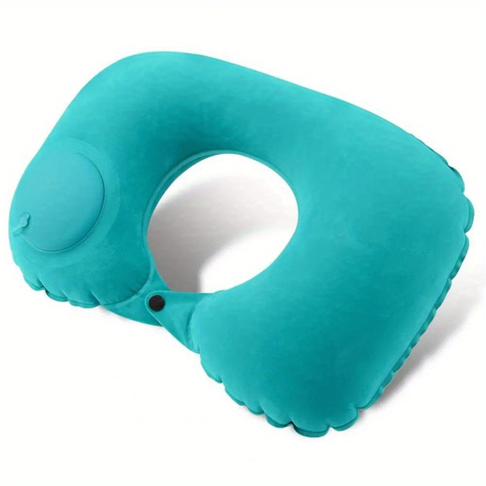 1pc Flocking Inflatable U-shaped Pillow Press Inflatable Portable Travel Neck Pillow Train Airplane Pillow Outdoor Travel Inflatable Pillow
