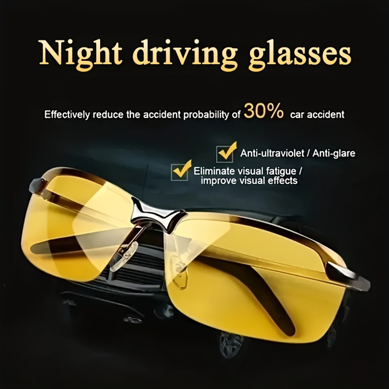 

2pcs Pro Night Vision Driving Glasses - Enhance Visibility, Anti-glare, Semi Rimless Design, Uv400 Protection, Comfortable Eyewear For Safe Nighttime Driving And Motorsport Enthusiasts