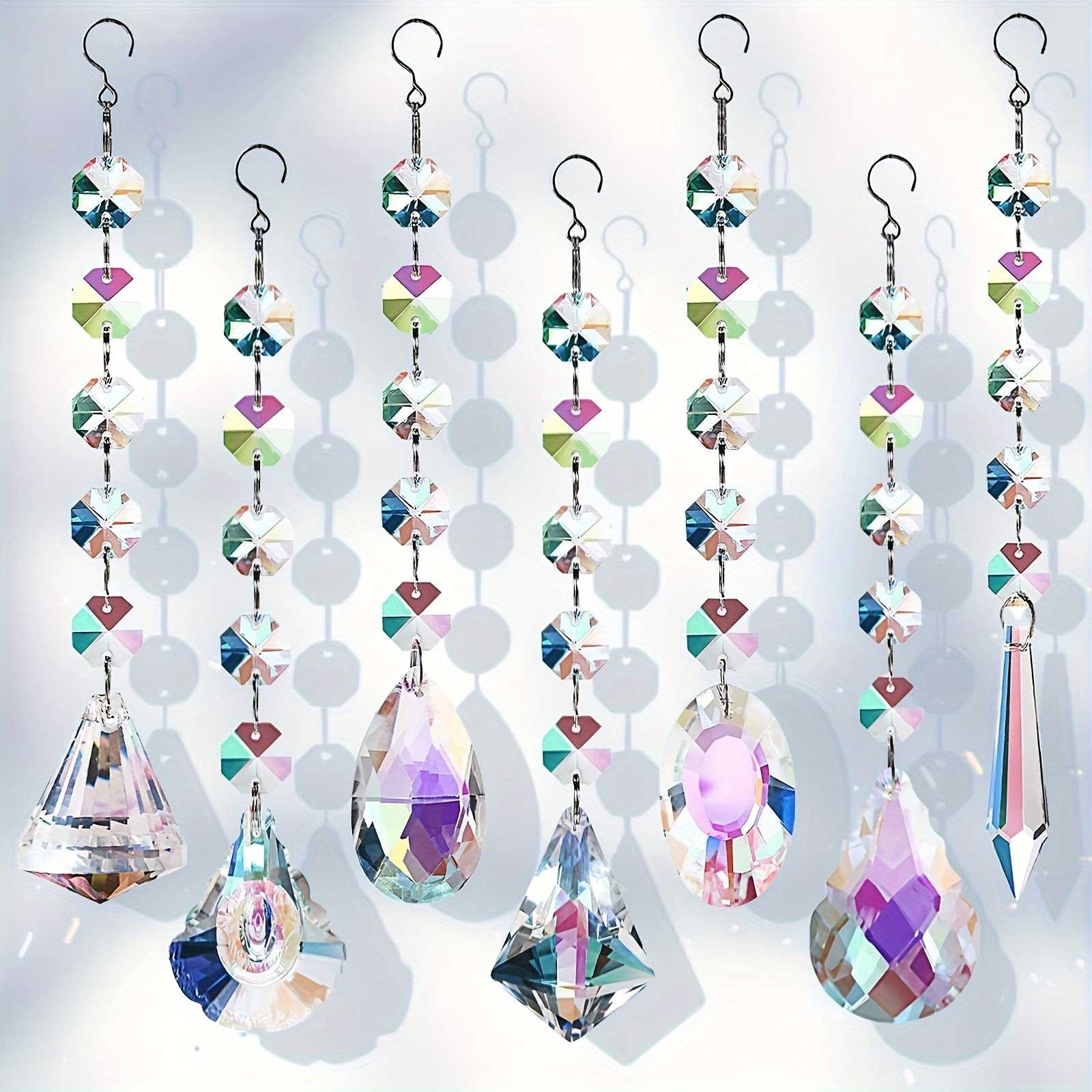 

7pcs Prism Glass Suncatchers, Color-changing Rainbow Sun Catcher Hanging Ornaments, Diy Pendant With Reflective Beads For Outdoor Display