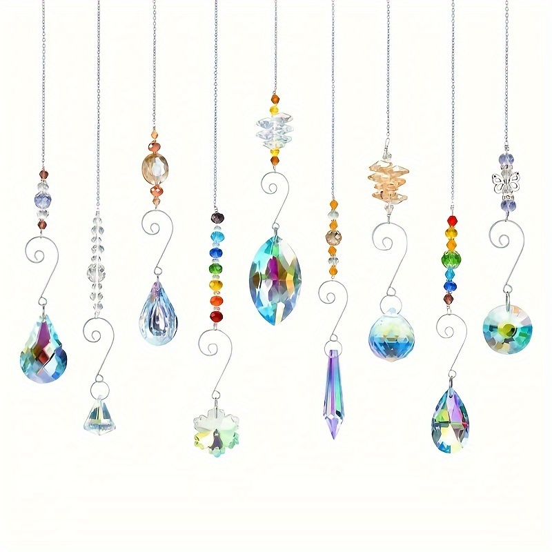 

9pcs Rainbow Crystal Sun Catcher For Home, Car, And Garden Decoration - Magical Rainbow Hanging Pendant For Windows And Walls