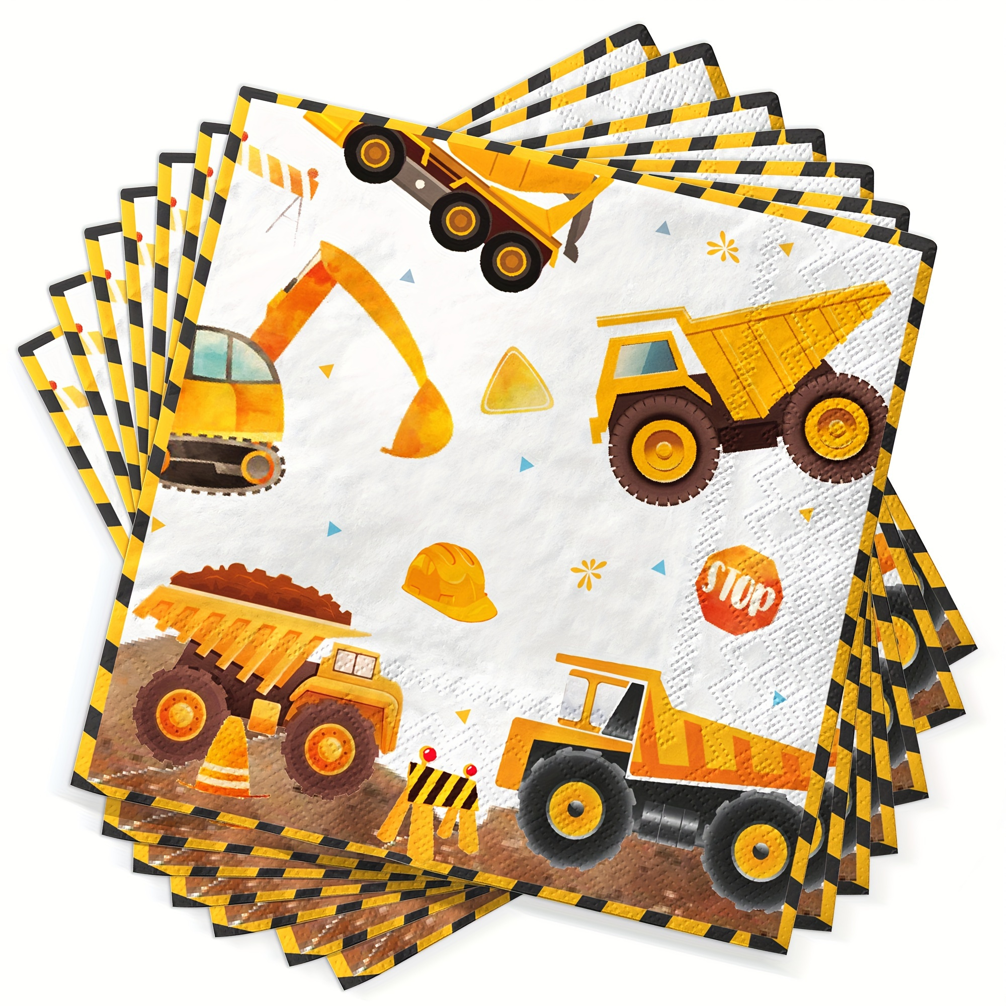 

24pcs Excavator And Transporter Themed Disposable Napkins - Double Layer, Fun Party Decoration For All Occasions Of Birthday Home Engineering Party