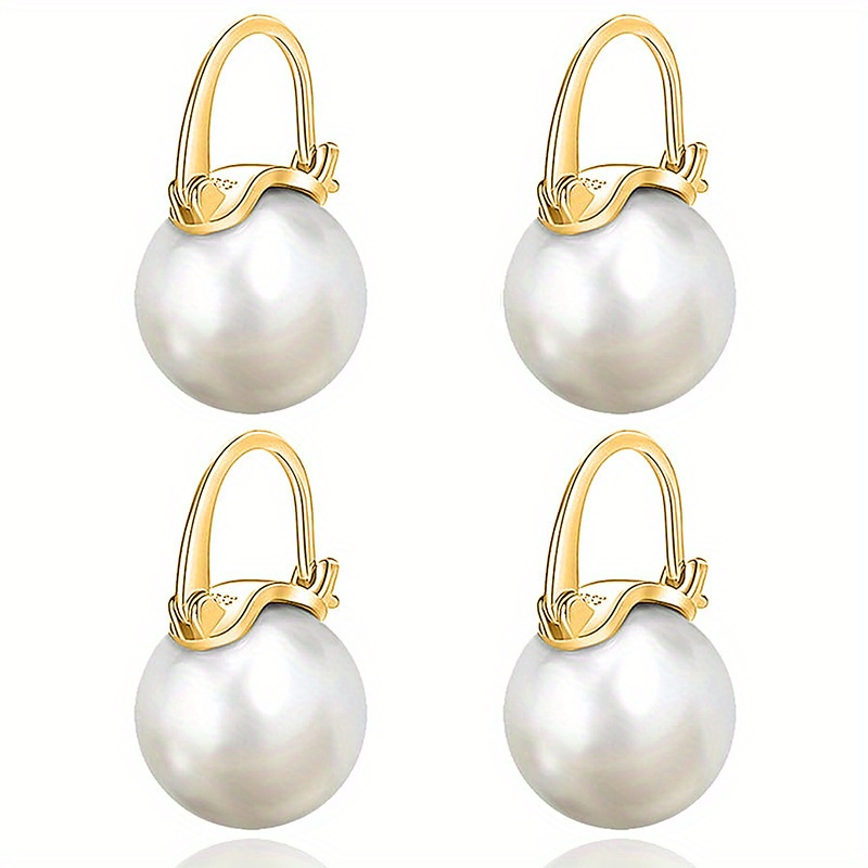 

Elegant 925 Sterling Silver Pearl Drop Earrings Dangle Stud Gold Plated Earrings For Women Large Size 12mm - 4 Pack