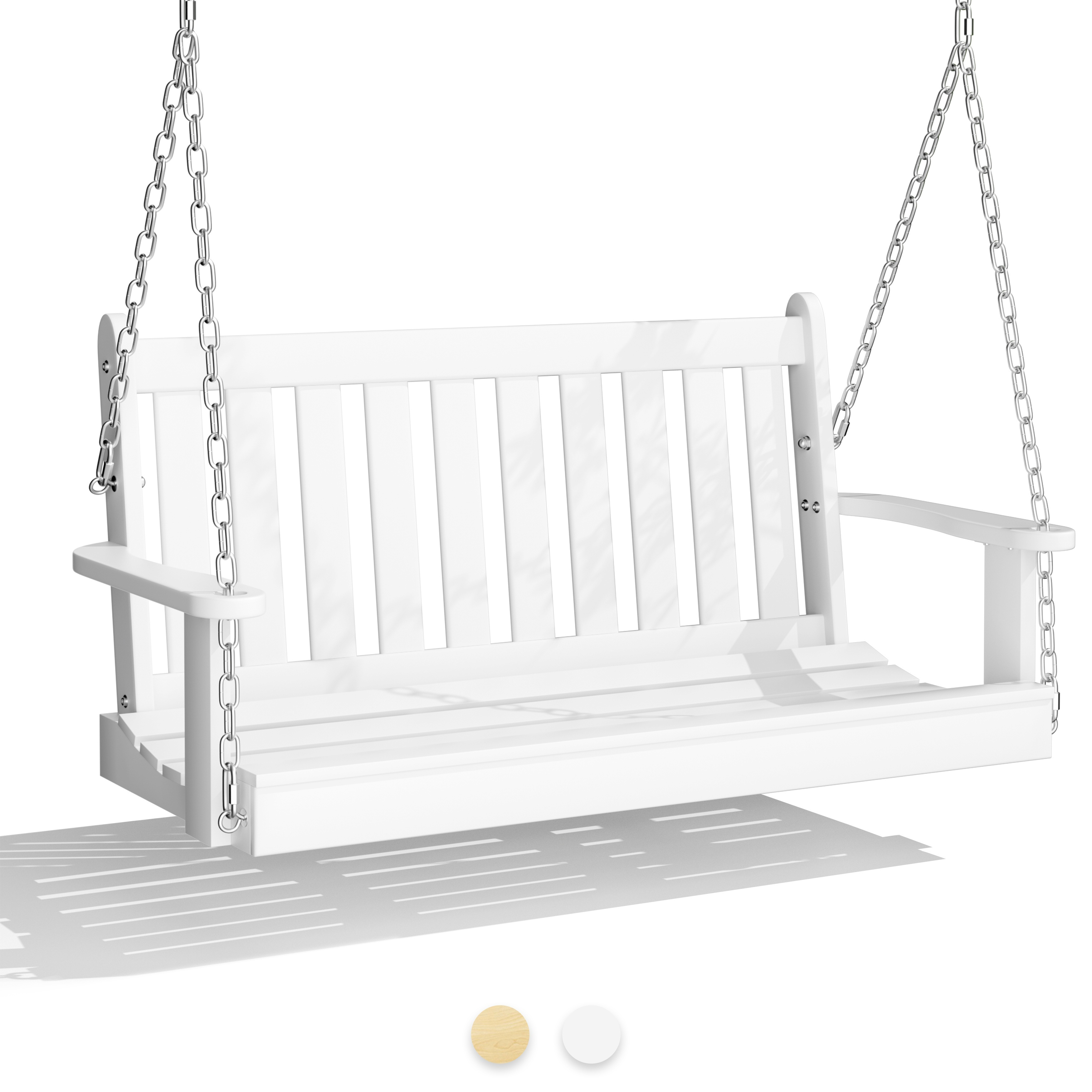 

Anbebe 49 Inch Wooden Porch Swing Outdoor Patio Hanging Bench Furniture For Deck, Garden, Yard With Mounting Chain, Curved Back Design, 500 Lbs Weight Capacity - White