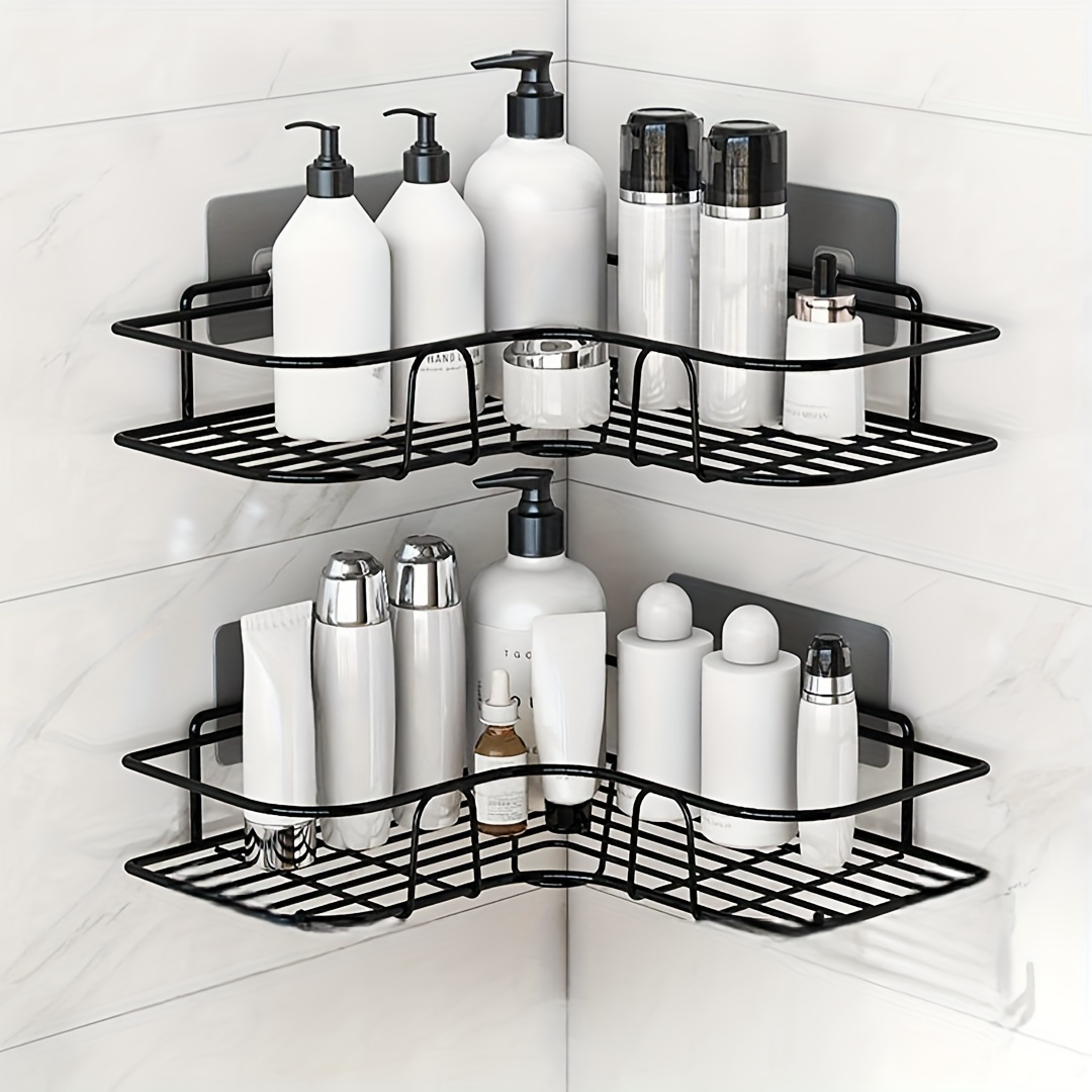 

Space-saving Corner Shower Caddy - No-drill, Wall-mounted Bathroom Organizer For Shampoo & Soap, Durable Cast Iron Shower Curtain Sets For Bathrooms Shower Organizer