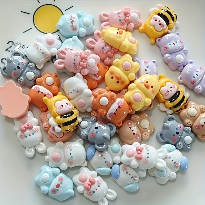 

20pcs Adorable Cartoon Animal & Bee Resin Charms - Flatback Ornaments For Diy Earrings, Hair Clips, Craft Projects - Versatile Resin Bead Decorations For Jewelry Making And Accessories