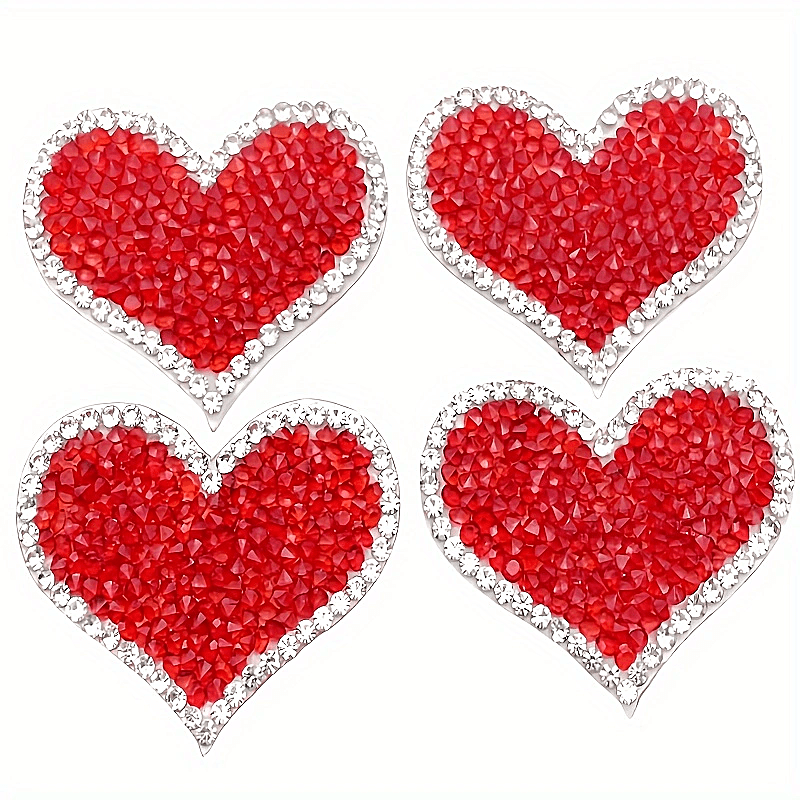Image of 4pcs/bag, Heart-shaped Peach Water Diamond Hot Melt Adhesive Hot Water Diamond Patch Clothing Additions, Decorative Shoes And Hats Additions