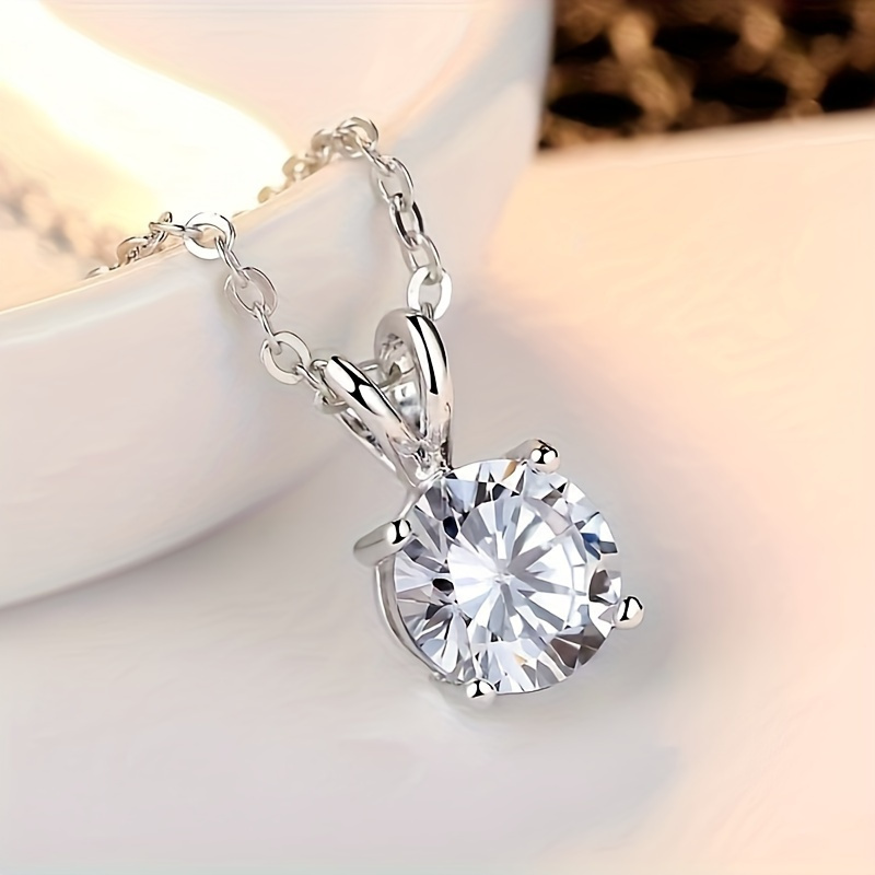 

Elegant 1-3 Carat Moissanite Pendant Necklace In 925 Sterling Silvery - Classic 4- Design For , Couples, , And