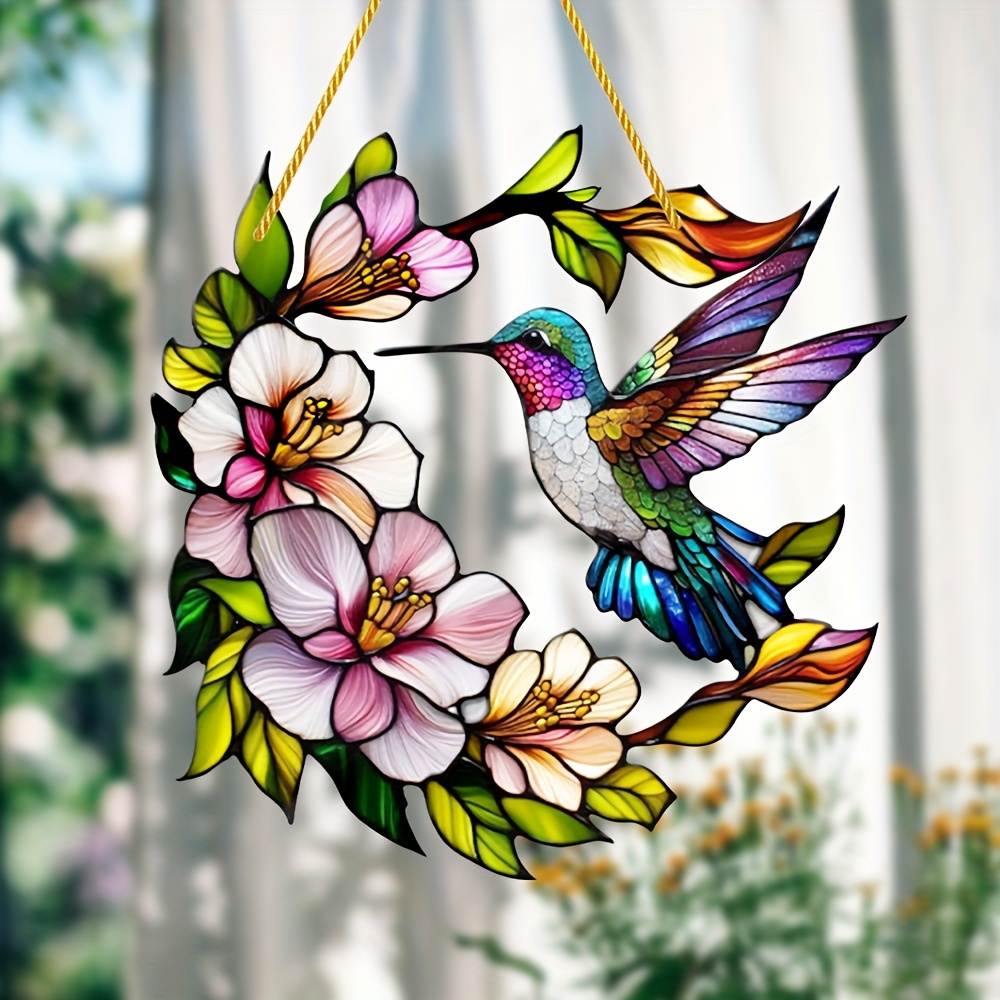 

Colorful Hummingbird Sun Catcher - 8"x8" Acrylic Window Hanging, Artistic Wall Decor Plaque For Home & Porch, Bird-themed Multipurpose Decoration, Perfect Housewarming Gift