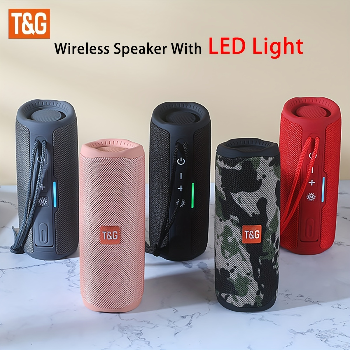 

T&g365 Wireless Speaker With Led Lights, Portable Wireless Speaker, Built-in Mic, Loud Stereo Sound, Support , \tf Card, For Pc, Cell Phone