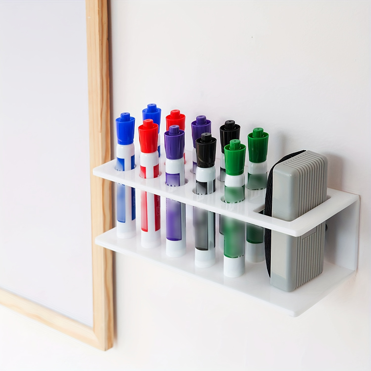 

Acrylic Marker Holder With 10 Slots - Wall Mountable Dry Erase Organizer, Classic Design Pen Storage Rack For Office, School, Home - Pen Caddy For Whiteboard Accessories, No Electricity Needed