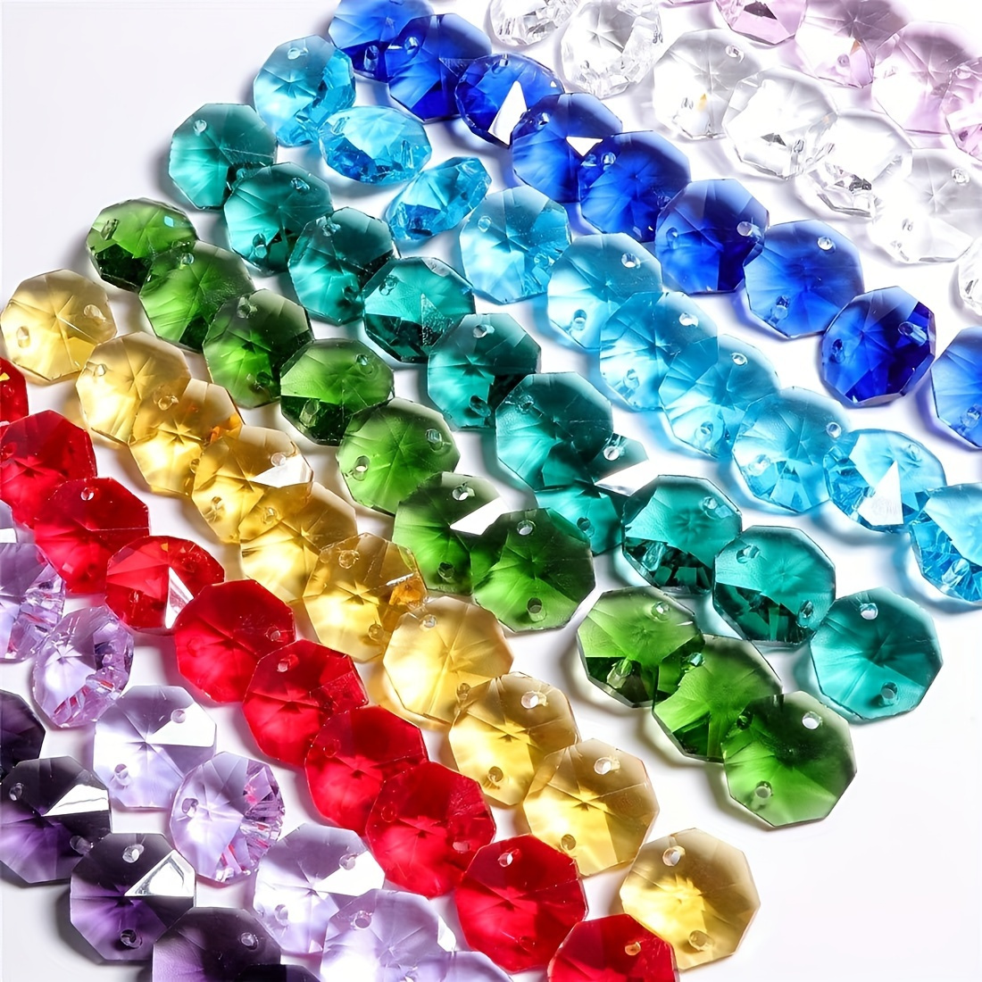 

100pcs14mm Colorful Octagonal Crystal Beads, Diy Pendant Light Parts Replacement Prism Light Fixture, Multicolor Acrylic Pendant Home Decoration Jewelry Accessories