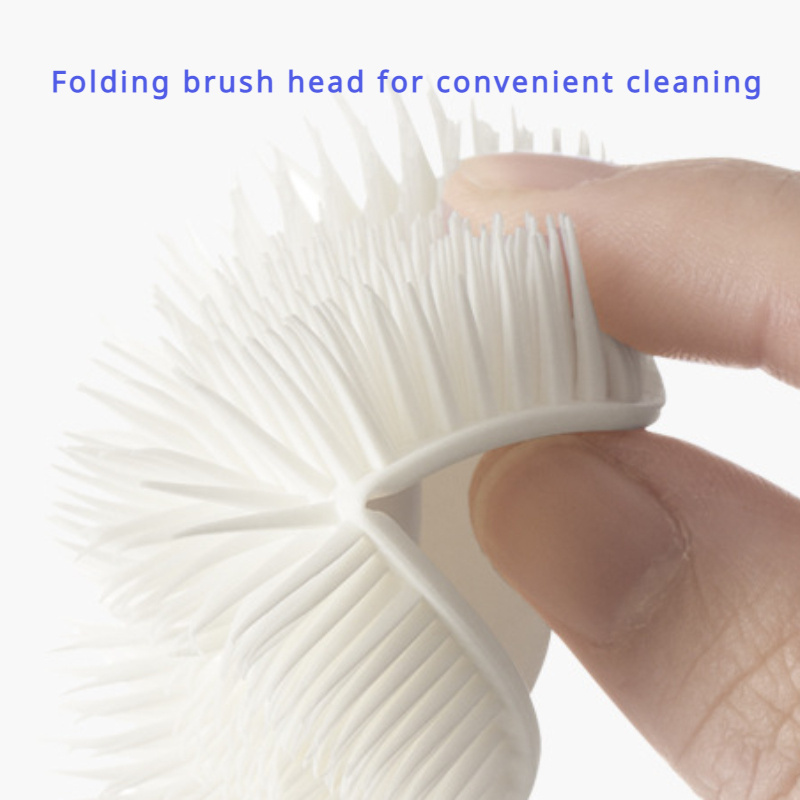 360 no dead corner silicone cleaning brush with foldable head long handle reusable bottle cup scrubber for kitchen and home use details 2