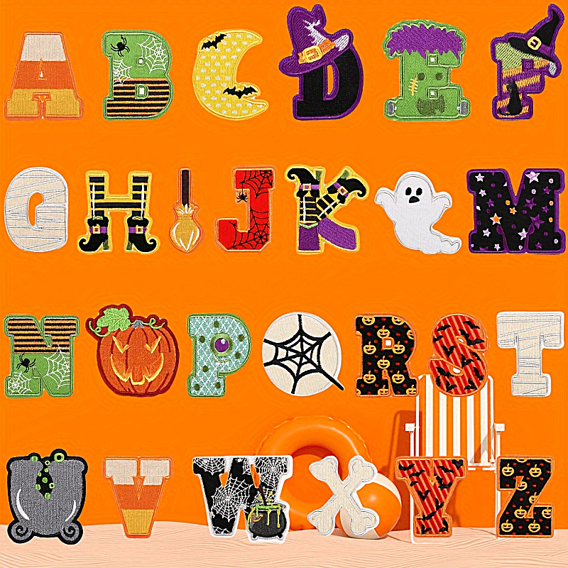 

[ ] 26pcs Halloween Embroidery Patches - Diy Iron-on/sew-on , , , For Clothing///books, Application, , For Customizing & Accessories, Suitable