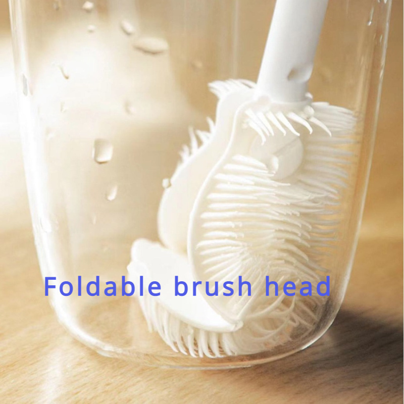 360 no dead corner silicone cleaning brush with foldable head long handle reusable bottle cup scrubber for kitchen and home use details 1