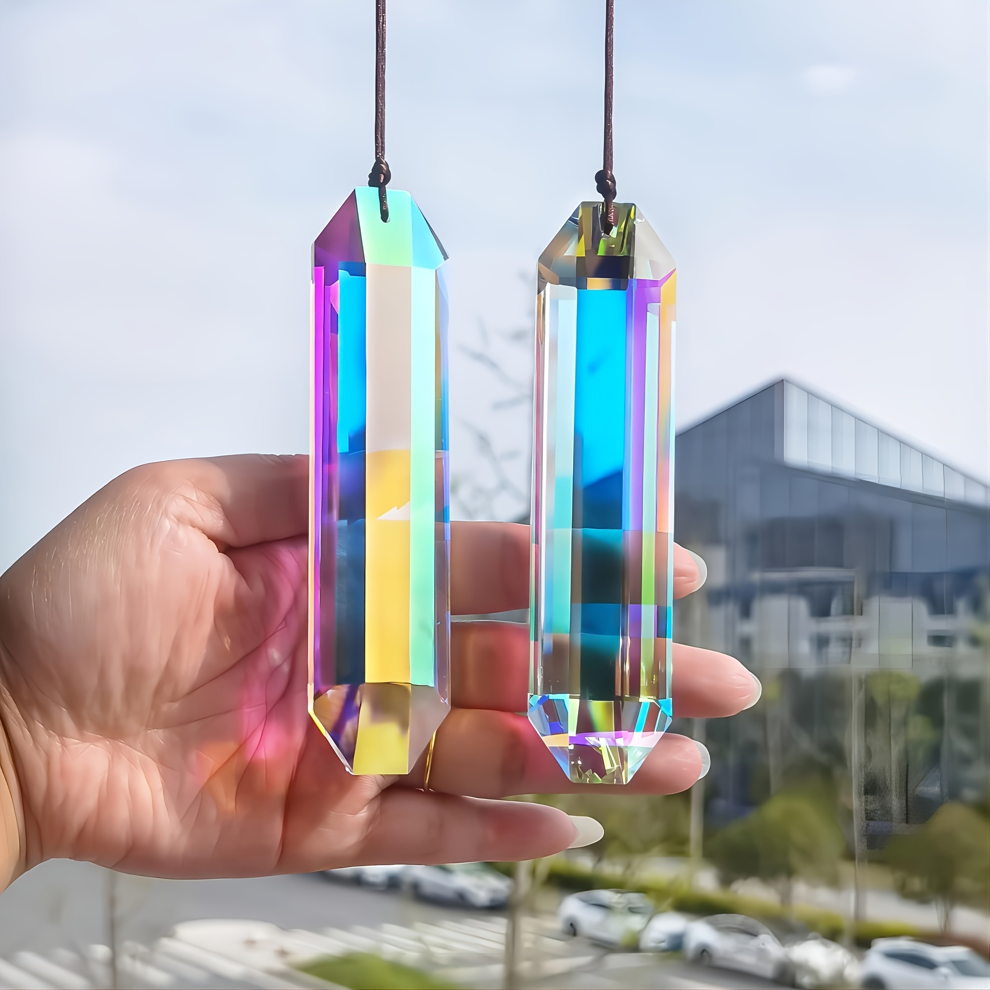 

Crystal Suncatcher Prisms - 2pcs Glass Hanging Ornaments For Wedding Decor, No Power Supply Needed, Featherless Rainbow Prism Decoration For Window, Bedroom, Wall,