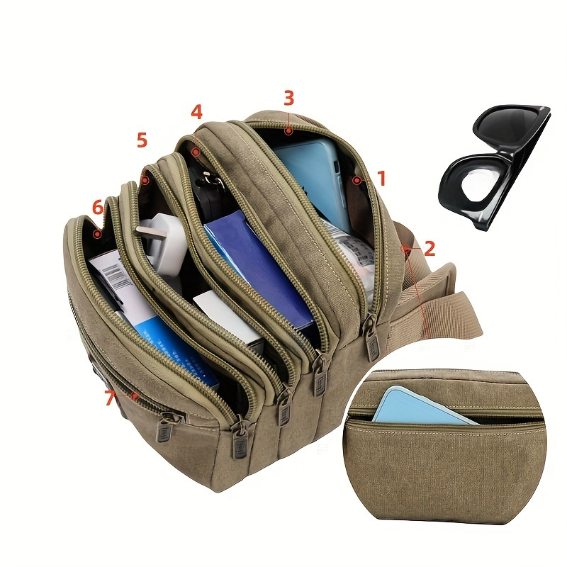 

Multi-layer Canvas Waist Bag For Men Women, Outdoor Casual Large Capacity Business Cash Bag