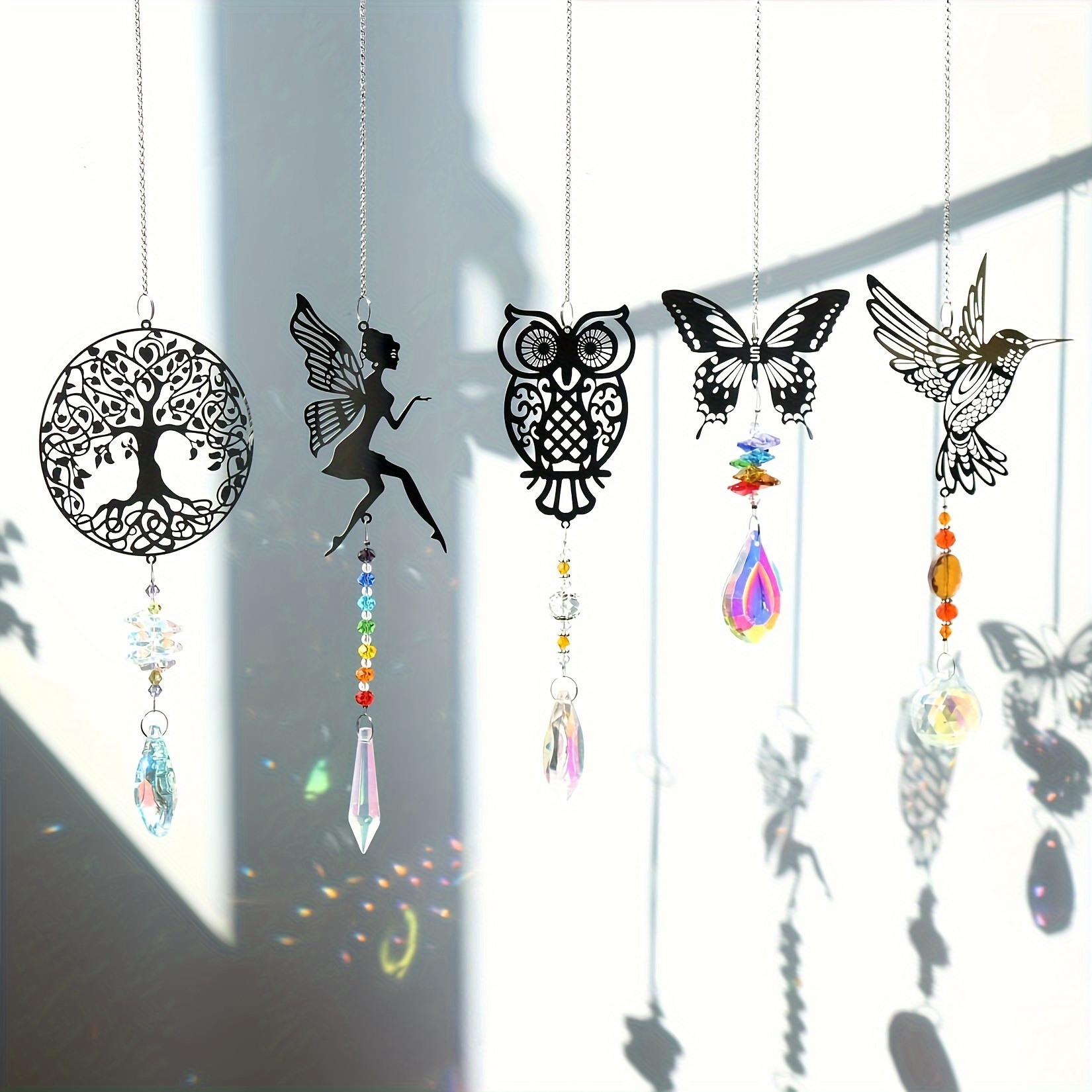 

1pc/5pcs Hanging Window Sun Prism Decoration Indoor Crystal Decorative Owl Hummingbird Pendant