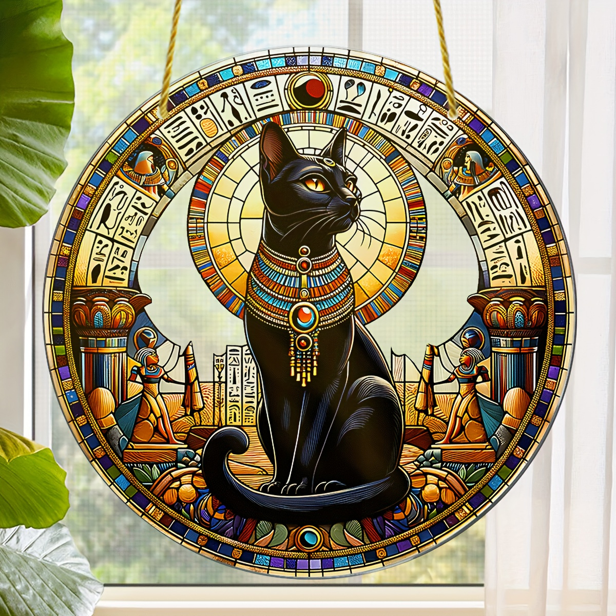 

Egyptian Baster Cat Goddess Acrylic Sun Catcher - 8"x8" Animal-themed Wall Decor For Living Room, Garden, Parties - No Power Needed, Featherless, Ideal Gift For Friends & Birthdays