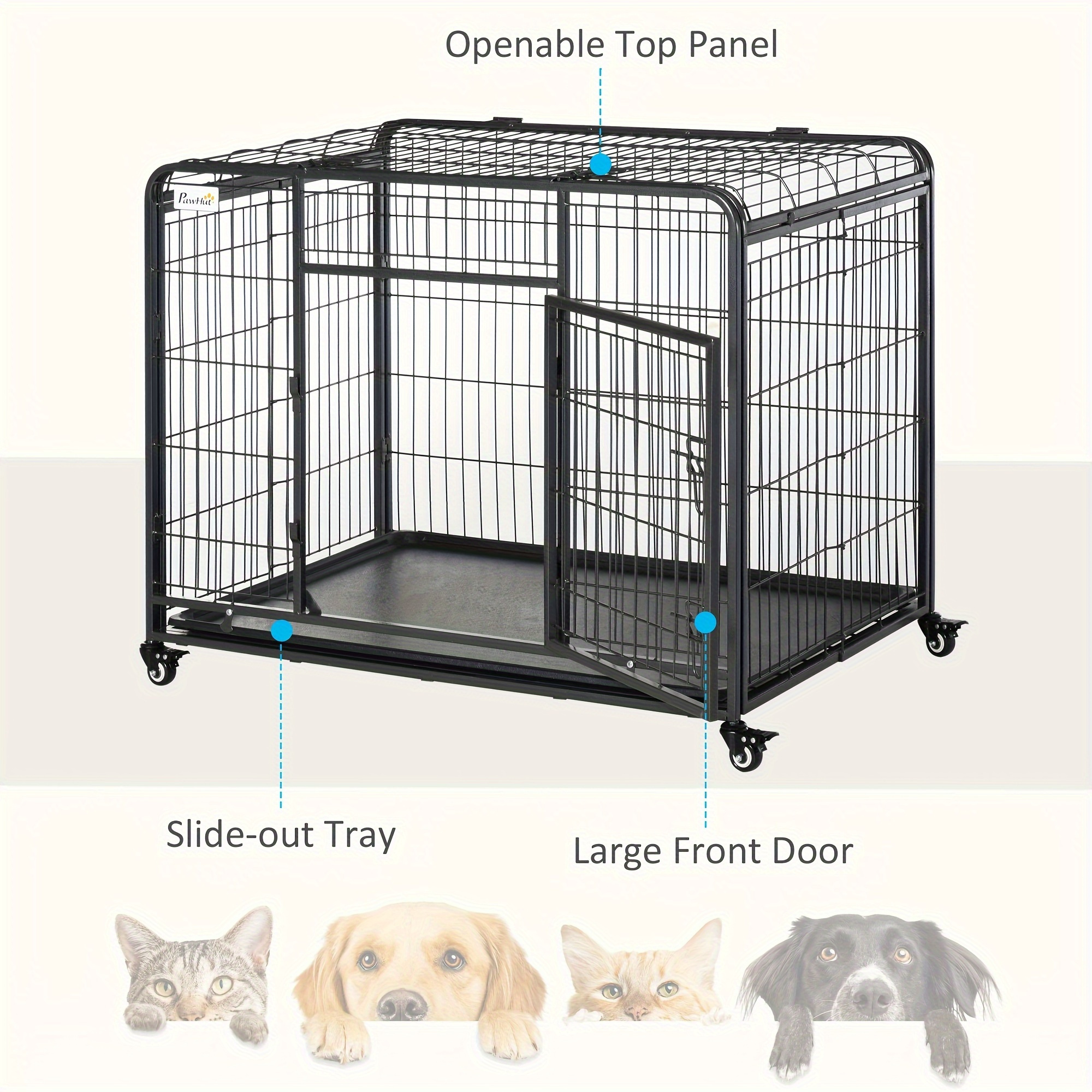 

Pawhut Folding Design Heavy Duty Metal Dog Cage Crate & Kennel With Removable Tray And Cover, & 4 Locking Wheels, Indoor/outdoor 43