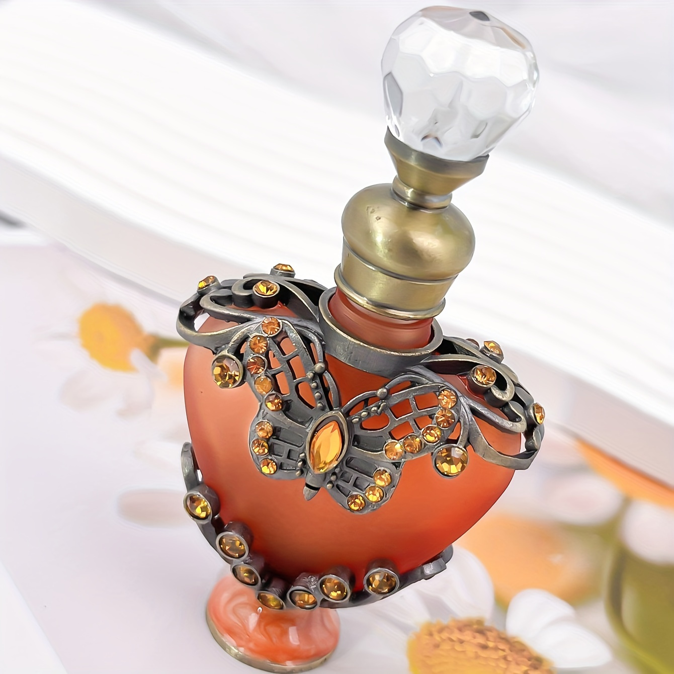 

Vintage Glass Perfume Bottle With Metal Heart Decoration - Hand Wash Only - No Scent - Perfect For Decoration Or As A Gift