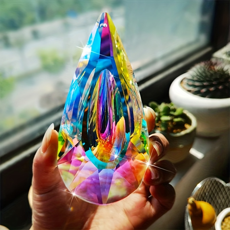 

Glam Style Glass Prism Hanging Ornament - Crystal Sun Catcher For Wedding Decor, Rainbow Light Refracting Droplet Pendant, No Feathers, Electricity-free