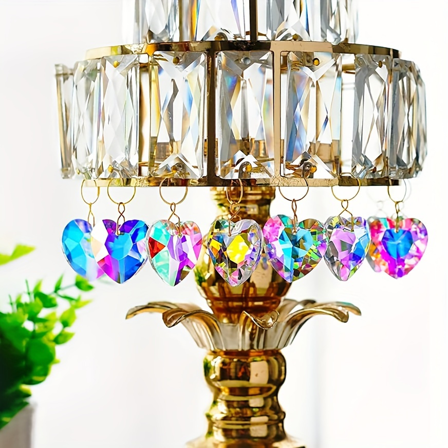 

6pcs Sparkling Heart Prism Suncatchers - 26mm, Glass Chandelier Drops For Window & Wedding Decor, No Power Required