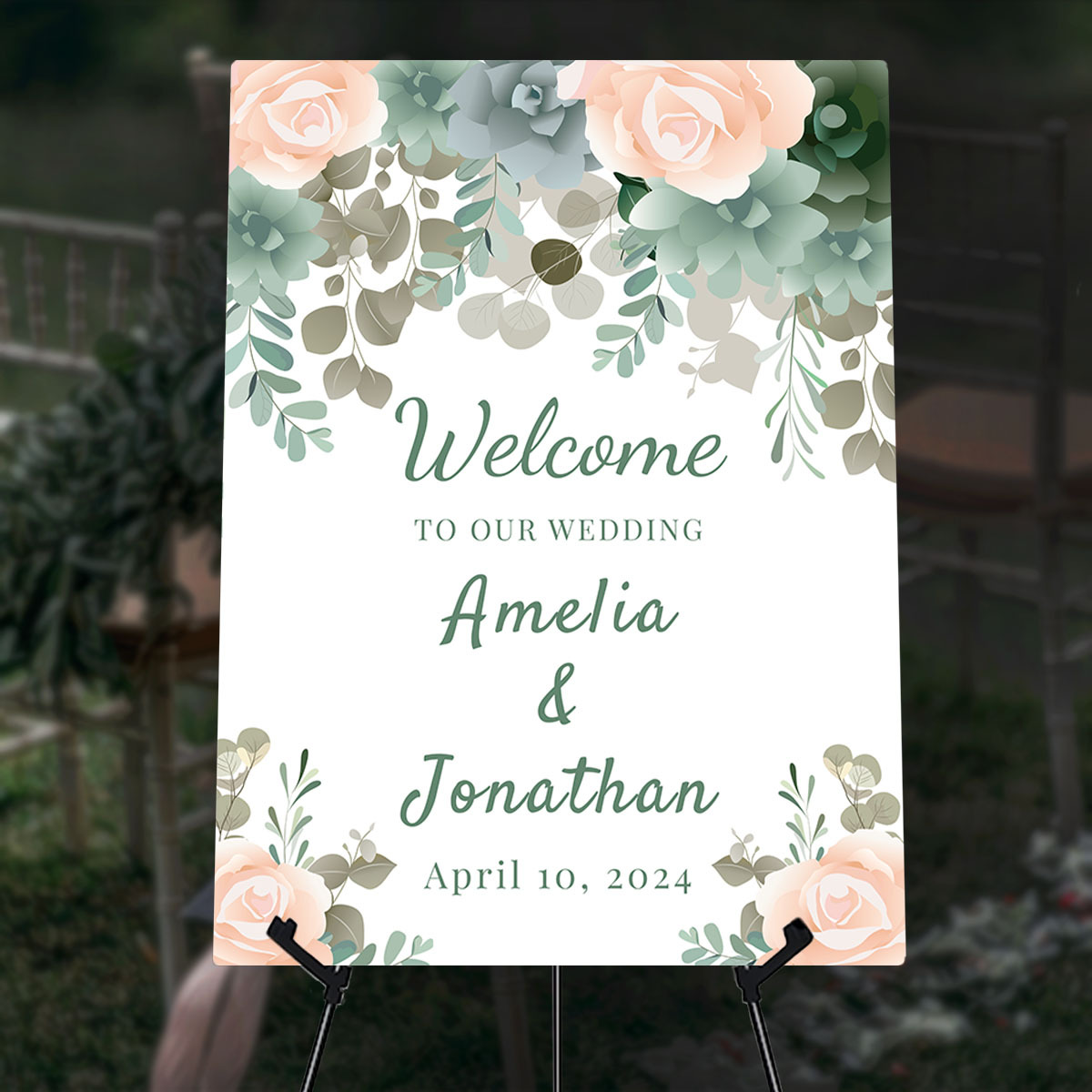 

Customized Wedding Welcome Sign With Heart Theme - Durable Plastic, Universal Holiday Decor, Stake-mounted, Electricity-free Outdoor Decoration For All Seasons